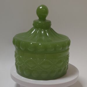 Vintage Mosser Eye Winker Lidded Candy Dish Opalescent Green Possible Marriage
